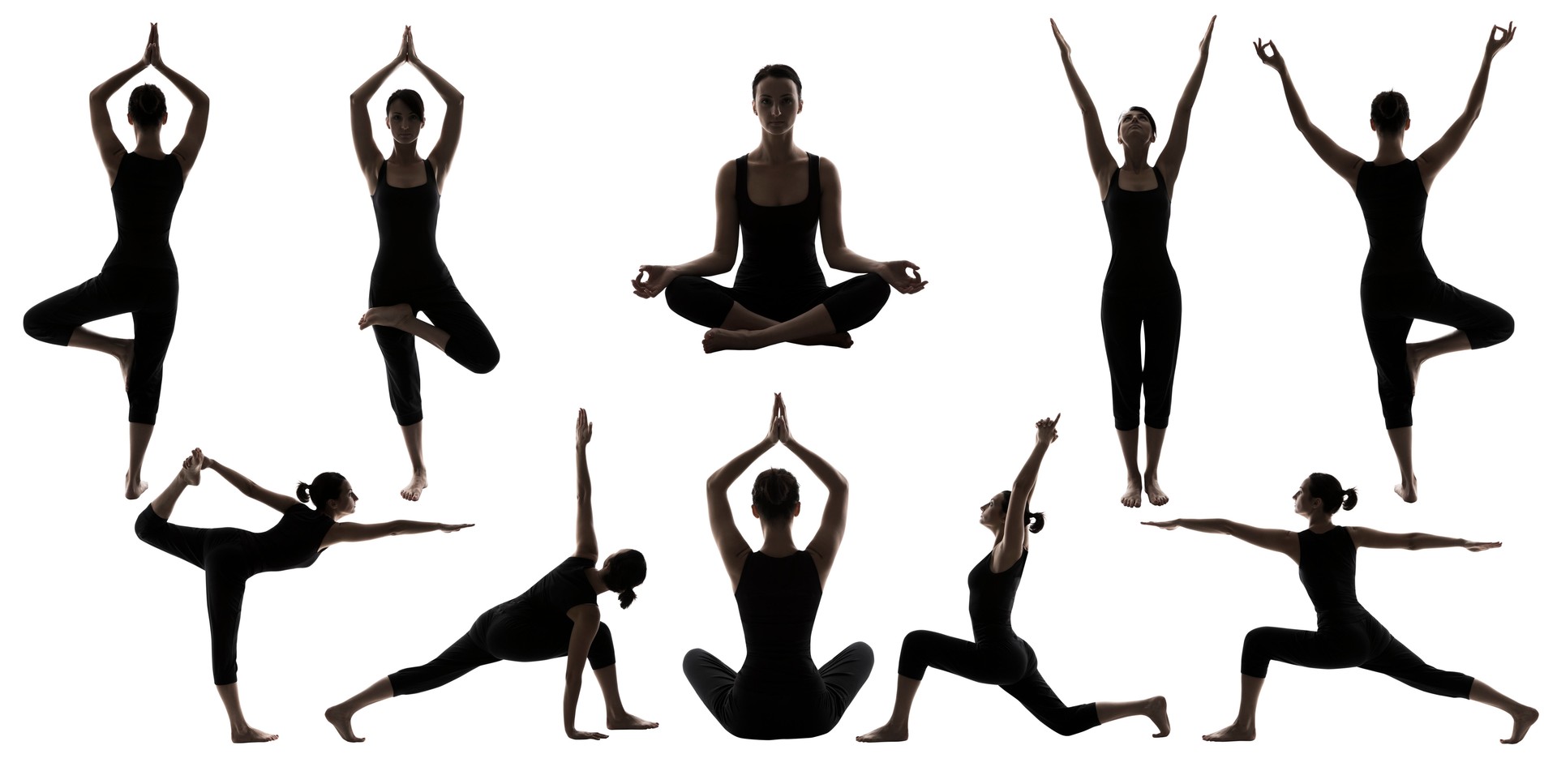 Silhouette d'Yoga pose sur blanc, femme Asana Position, posant exercice